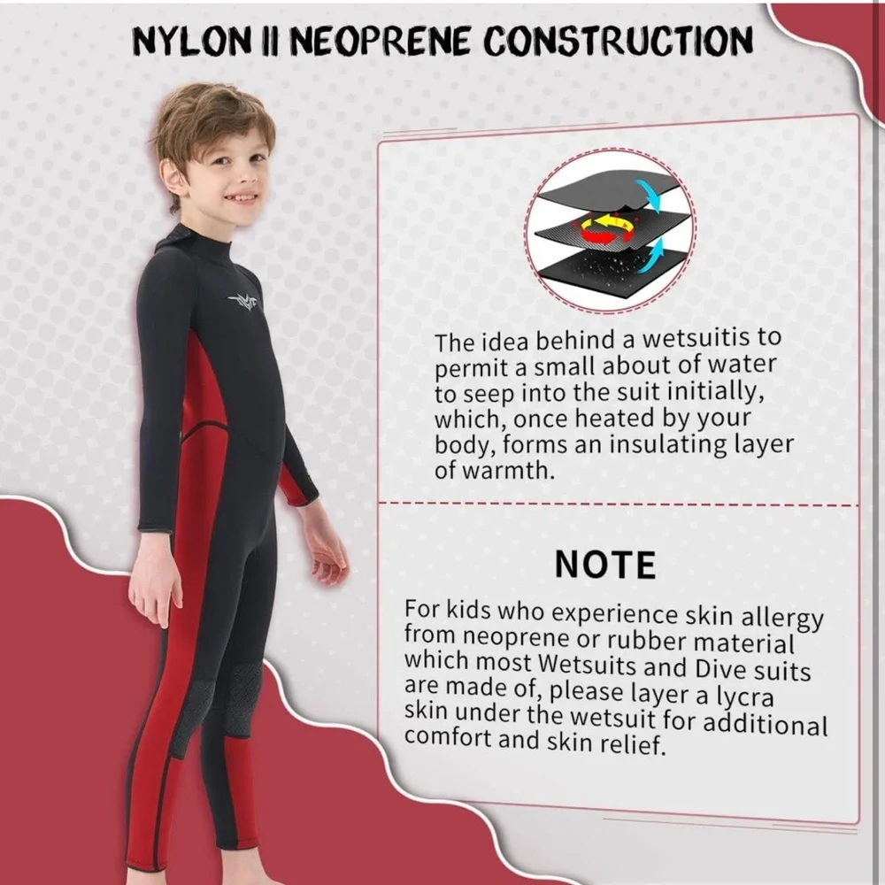 NWOT SeaSkin Youth Full Wetsuit Sz 12 – Black/Red – Surf, Swim, Dive, Kayak